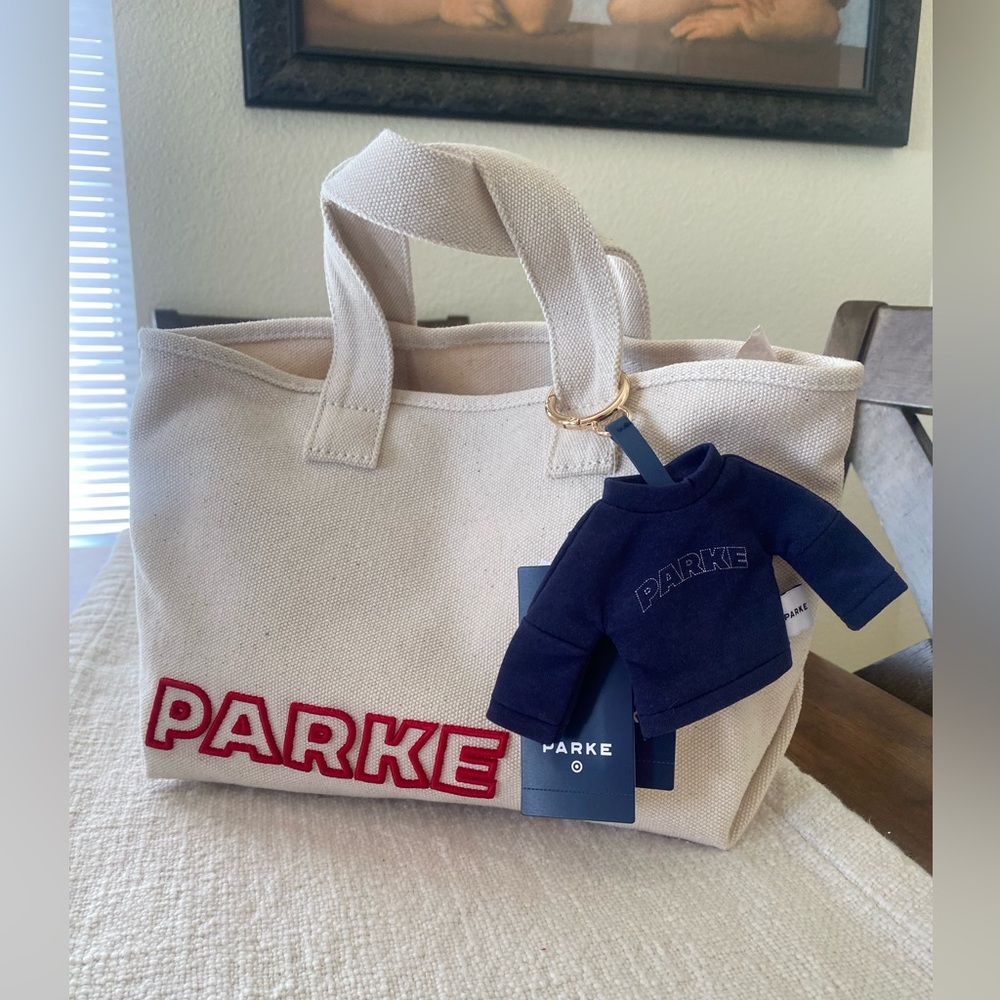 PARKE Small Canvas Tote Bag with Navy Sweater Charm